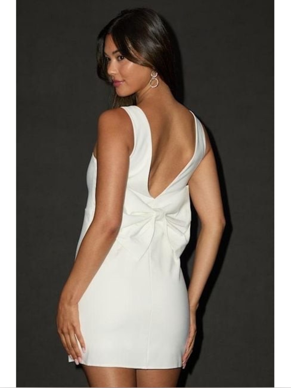 Lulus Blissfully Beaming White Bow Back Mini Dress Size L